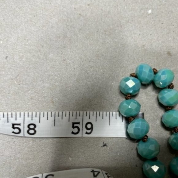 60" Gorgeous Teal Turquoise Blue Hand Knotted Glass Faceted Flapper Beads Vntg - Picture 9 of 10